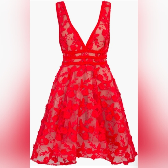 NWT Nadine Merabi Red Lola Lace Mini Dress Size S/M/4 - Picture 14 of 16